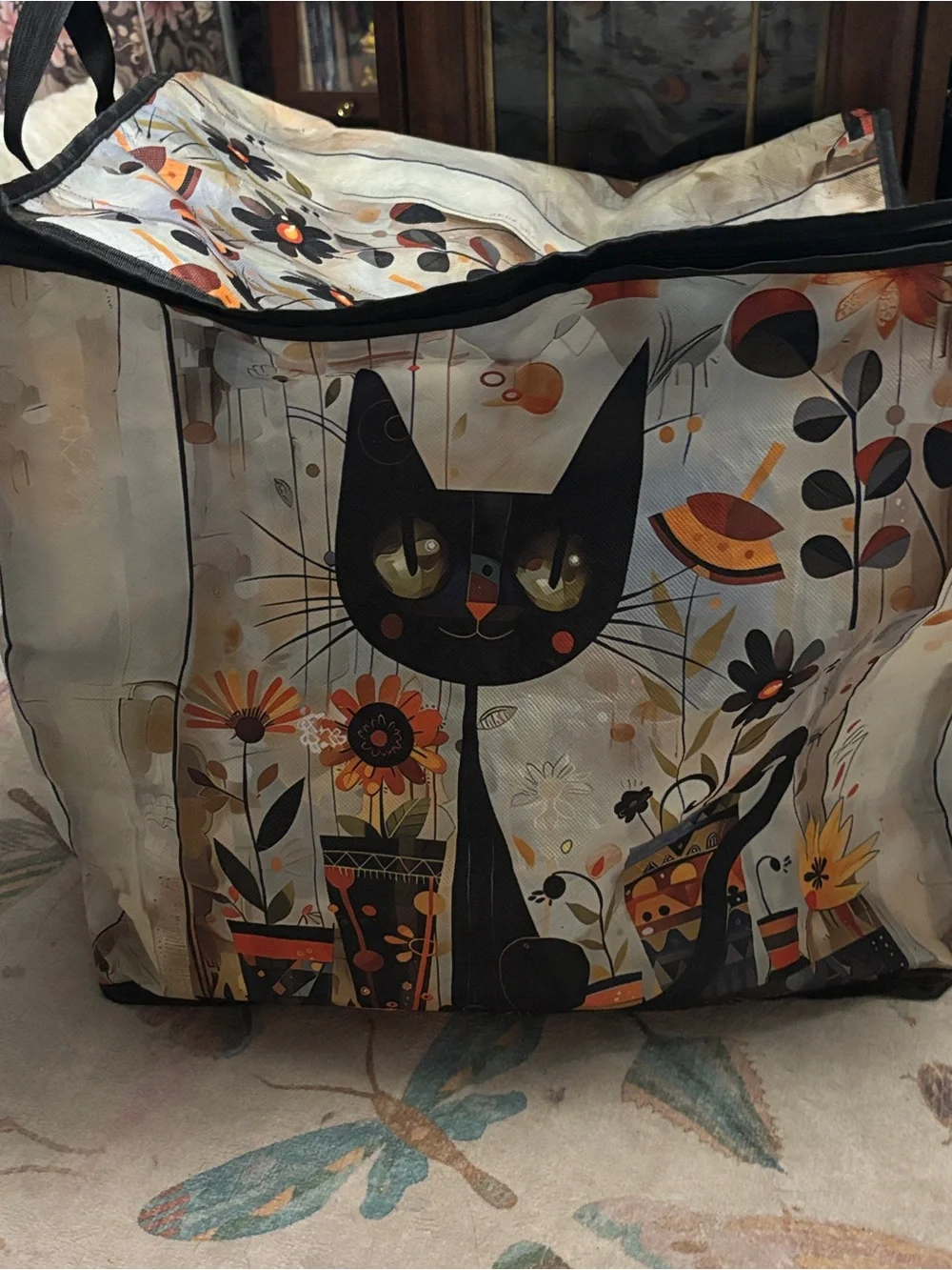 Stylish Black Cat Tote Carrier with Orange Accents by